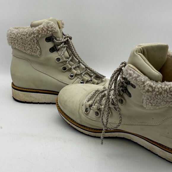 Aspen Nomad Womens Winter Boots Faux Leather Sherpa Lined Lace Up Hiking Beige - Picture 4 of 9